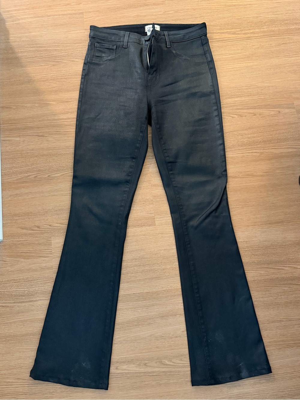 L'AGENCE Black Flare Coated Jeans - High-Rise Wide Leg